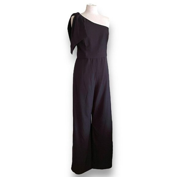BHLDN Anthropologie Womens Windham Jumpsuit Plus Sz 18 Black 1 Shoulder Wide Leg - Picture 7 of 12